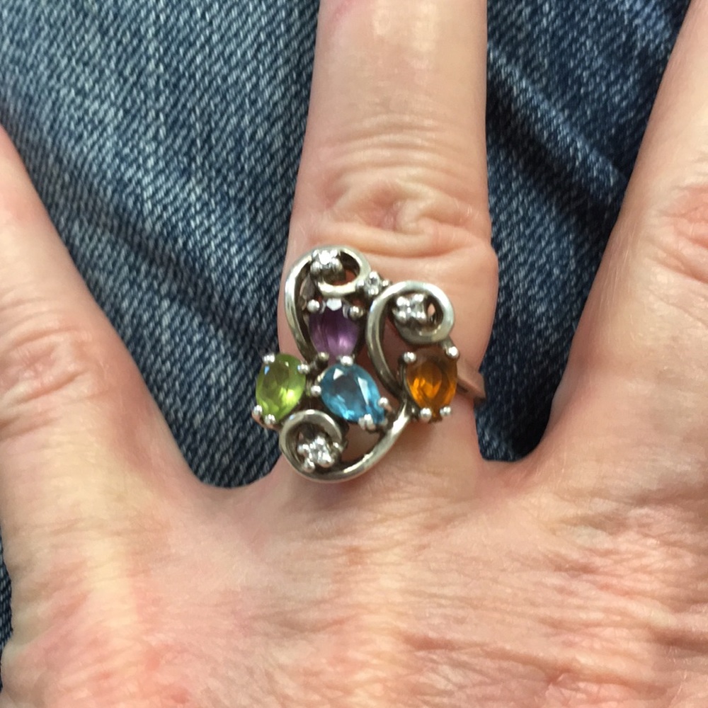 Vintage Ring Multicolored Gemstones with Diamonds